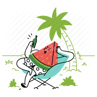 vacation, holiday, watermelon, palm, tree, relax